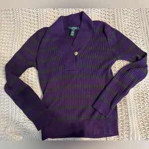 Ralph Lauren Purple and Gray Striped Cotton Sweater